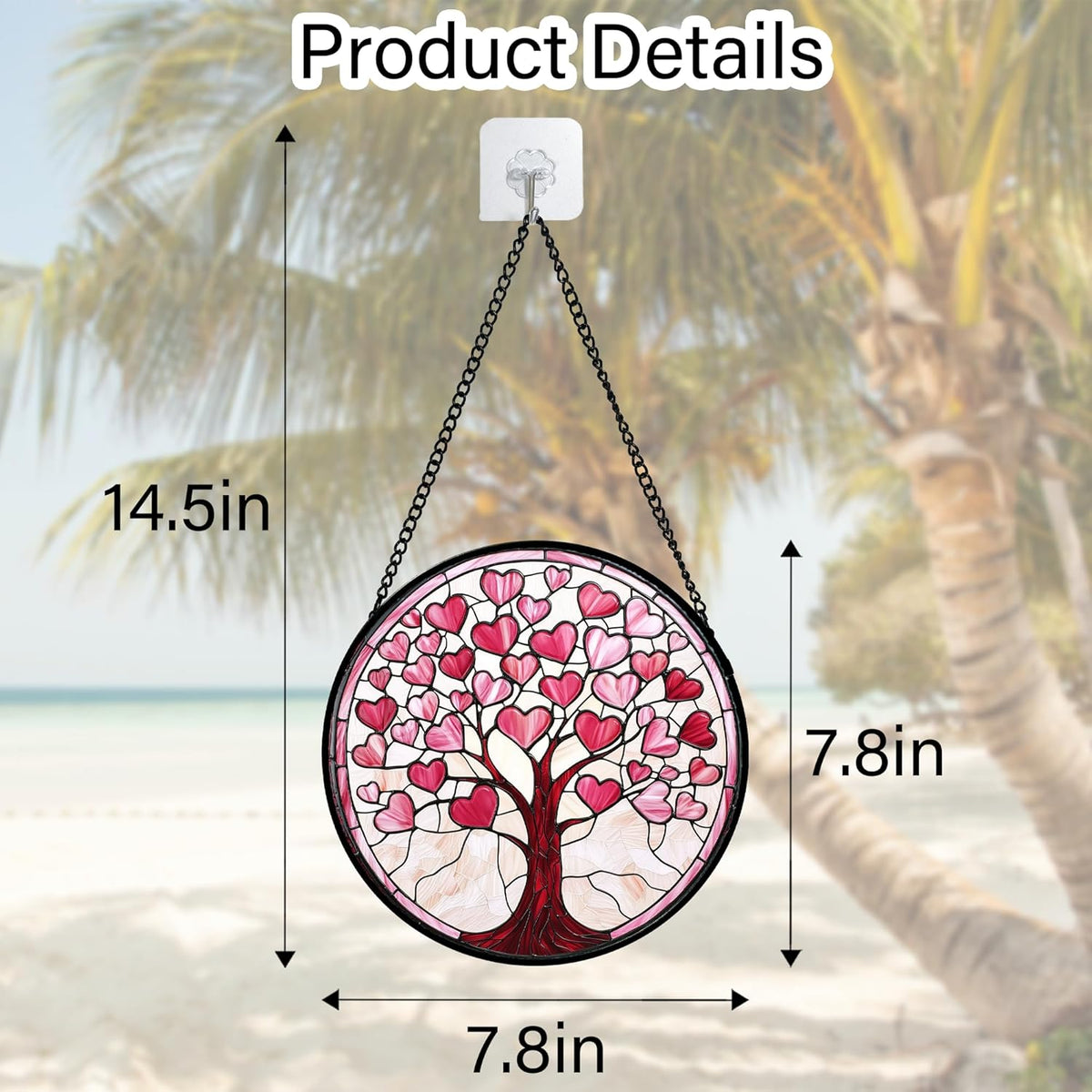 Stained Glass Window Hanging, Pink Love Heart Tree Suncatcher Hangings Beige Sun Catchers Decor for