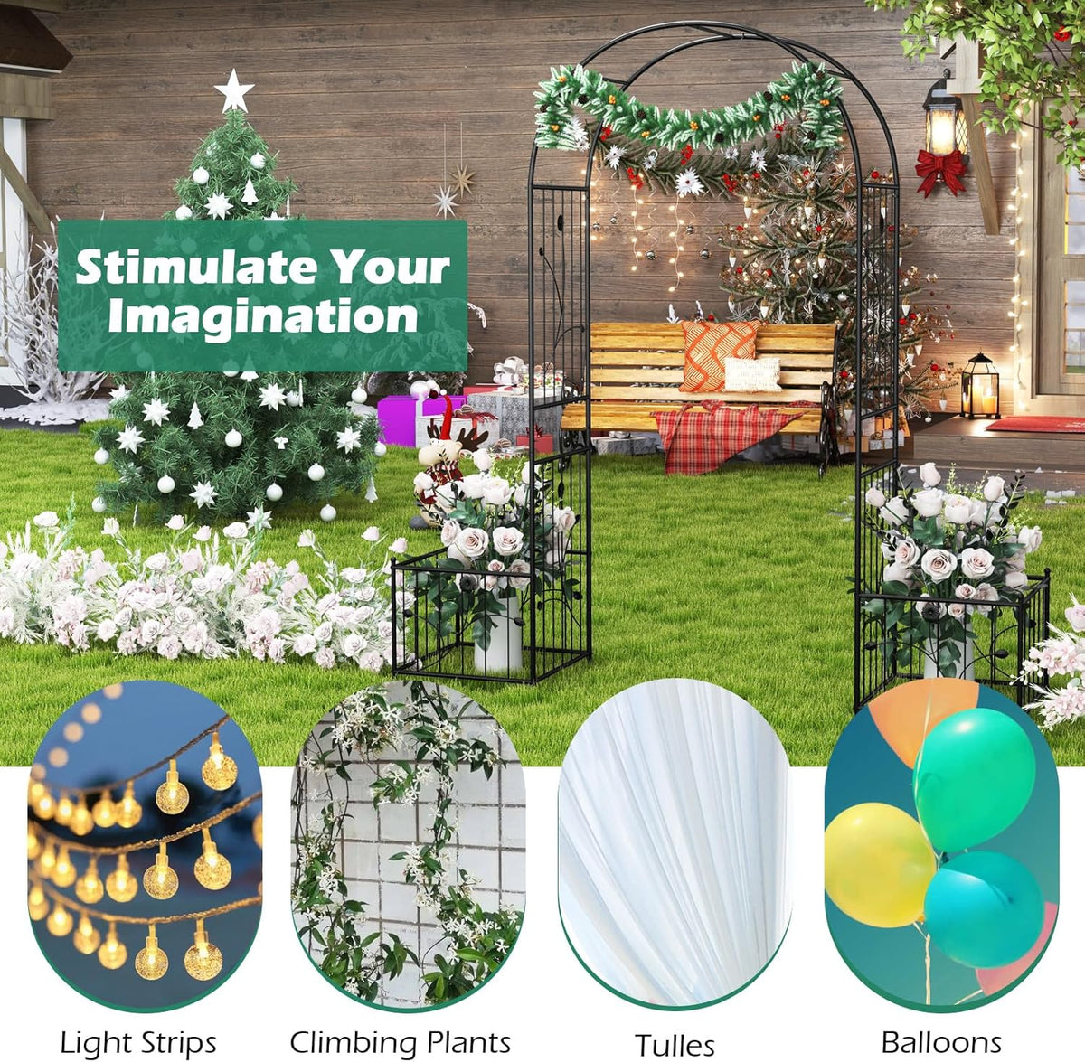 Moccha Garden Arbor with Planters - 86'' Metal Arbor Trellis for Climbing Plants, Ivy, Vines