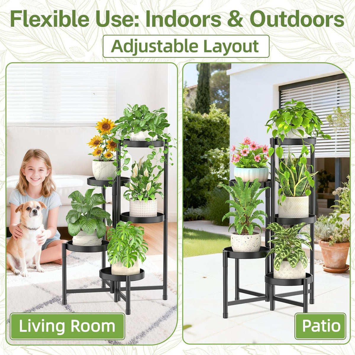 iDavosic.ly Plant Stand Indoor Outdoor, 5 Tier Corner Metal Flower Display Holder Shelf, Folding
