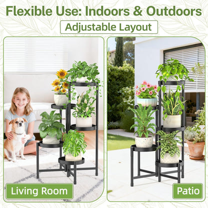 iDavosic.ly Plant Stand Indoor Outdoor, 5 Tier Corner Metal Flower Display Holder Shelf, Folding