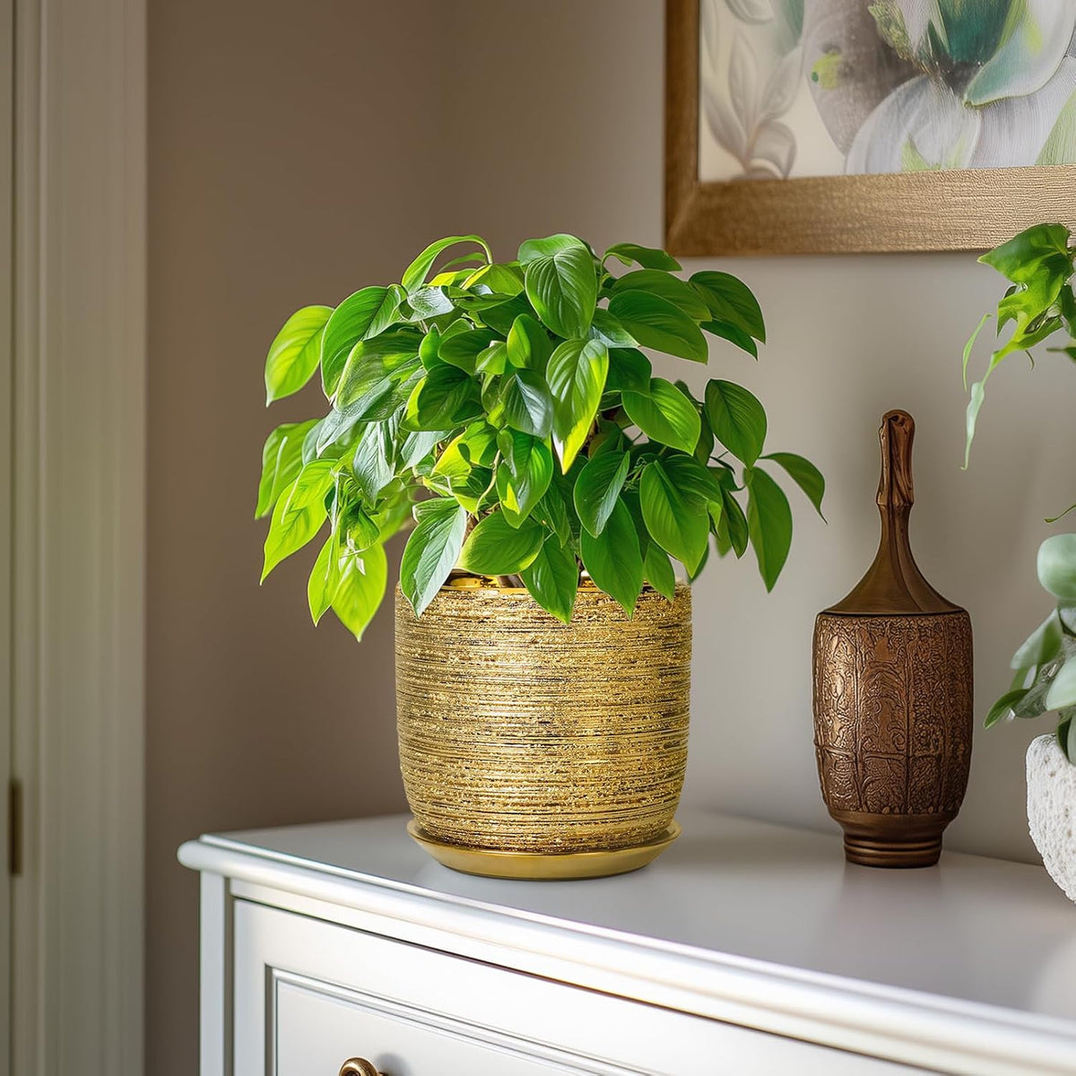 Ceramic Plant Pot 7 Inch - Ceramic Planter for Indoor Outdoor Plants, Round Modern Flower Pot with