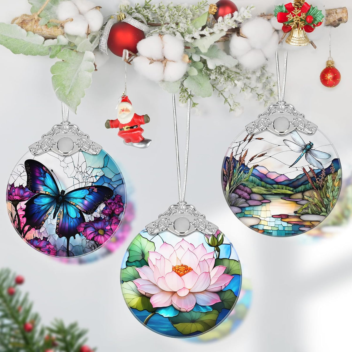 Lotus Stained Glass Ornament - Christmas Tree Decorations, Lotus Ornaments for Christmas Tree