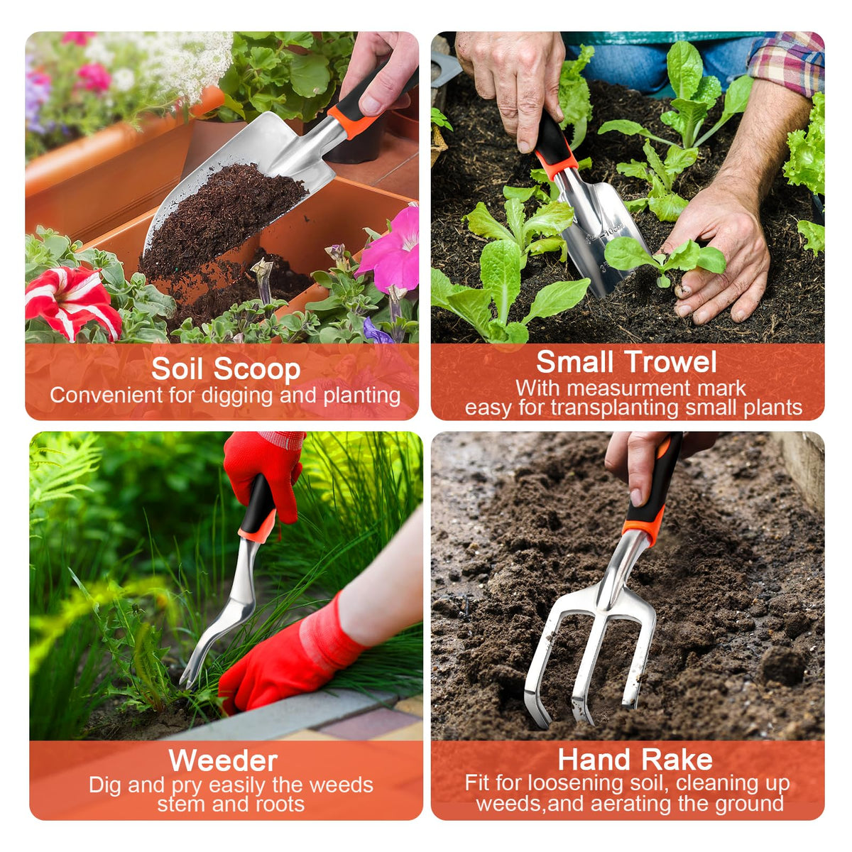 Garden Tools Set, 8 Piece Gardening Tools Set with Non Slip Ergonomic Handle, Heavy Duty Garden