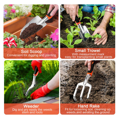 Garden Tools Set, 8 Piece Gardening Tools Set with Non Slip Ergonomic Handle, Heavy Duty Garden