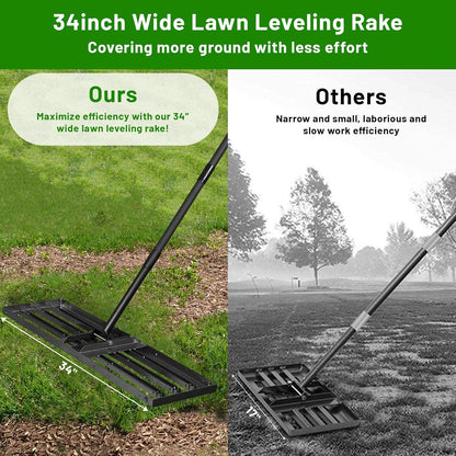 Lawn Leveling Rake 34"x9.5",Lawn Leveling Tool with 68" Long Adjustable Stainless Steel Handle for