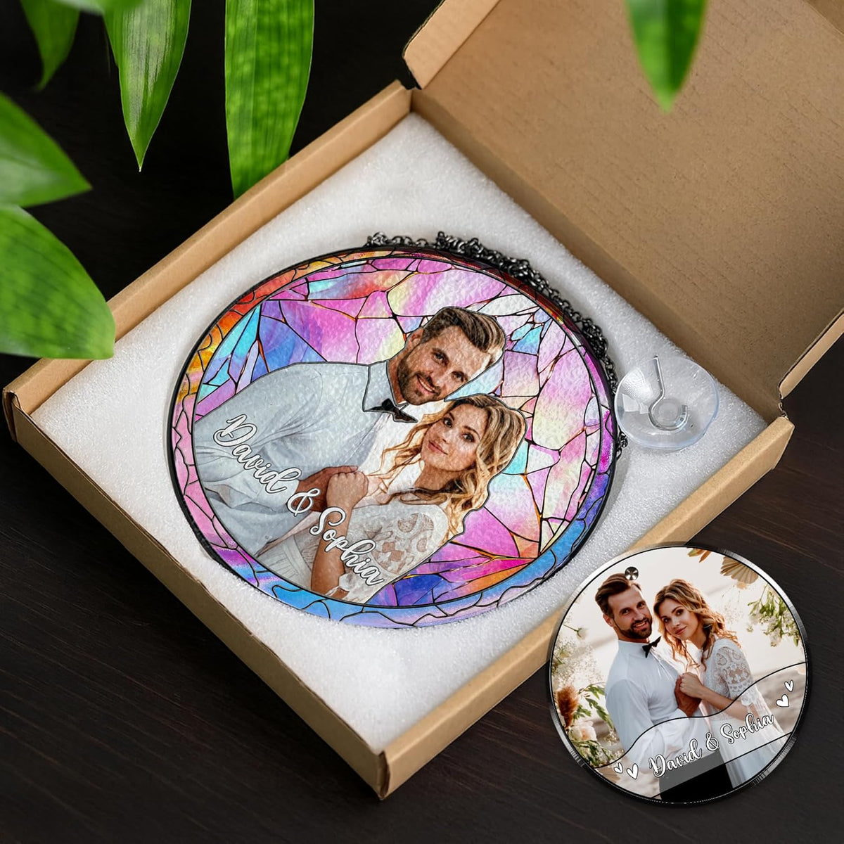 Personalized Grandma Stained Glass Suncatcher, Photo Family Faux Stained Glass Window Hanging
