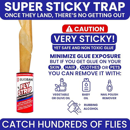 Fly Strips Indoor Sticky Hanging 24pk with Pins. Non Toxic Outdoor Fly Trap Indoor for Home. Flies