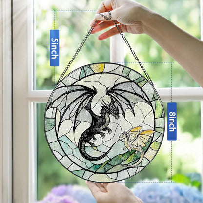 Stained Glass Window Hanging, Pauyadu 8 Inch Dragon Suncatcher Ornament, Stained Glass Suncatcher