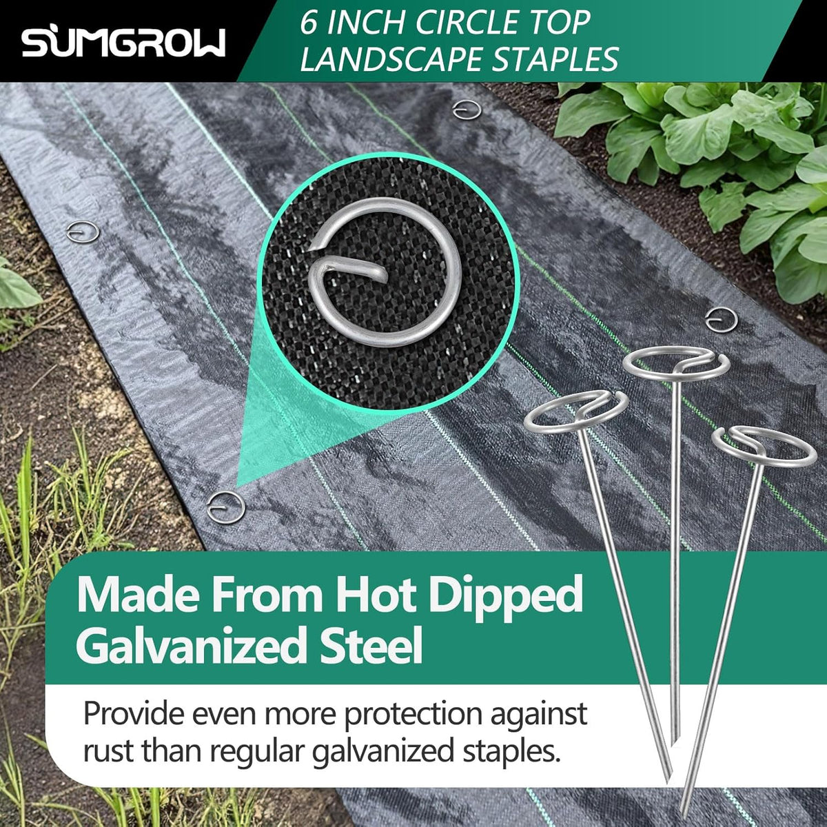 Landscape Staples,120 Pcs Garden Stakes, Circle Top 6-inch Galvanized Steel, Spikes Pins for