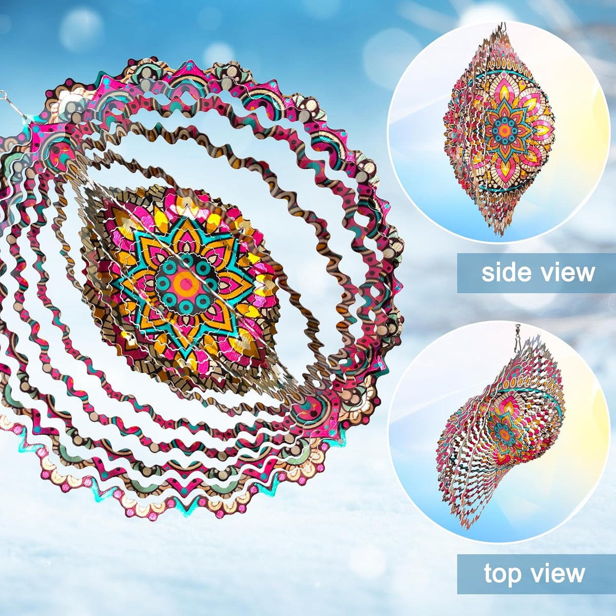 Mandala Blossom Wind Spinner - Metal Wind Spinners | 12inch 3D Kinetic Laser Cut Hanging Wind