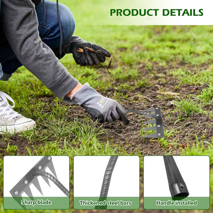Iron Weeding Rake 2.0, New 5/6/7/8 Teeth Carbon Steel Garden Weeder Rakes, Weeder Puller Tool for