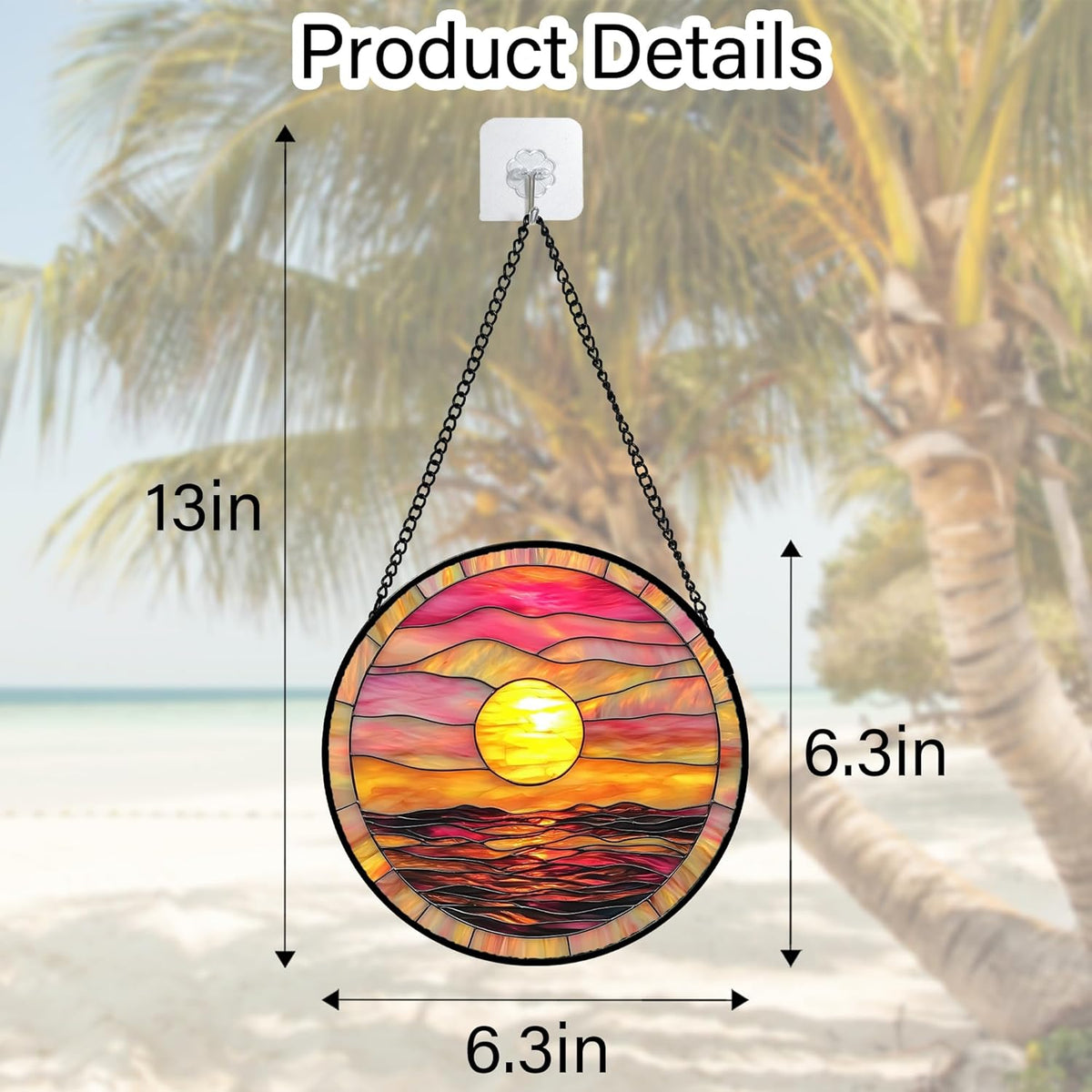 Stained Glass Window Hanging, Sunrise Sea Surface Sun Catchers Diamond Glass Panel Hangings