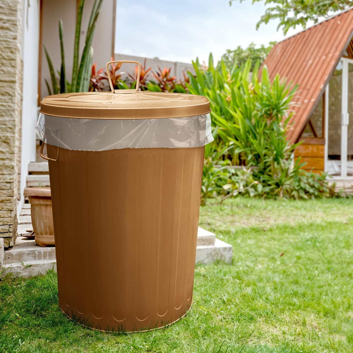 Plexon Large Metal Trash Can with Lid 20 Gallon, Decorative Outdoor Trash Can Heavy Duty Galvanized
