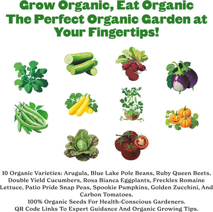 Epic Gardening Organic Vegetable Garden Kit - 10 Non-GMO Varieties, Includes Tomatoes, Squash