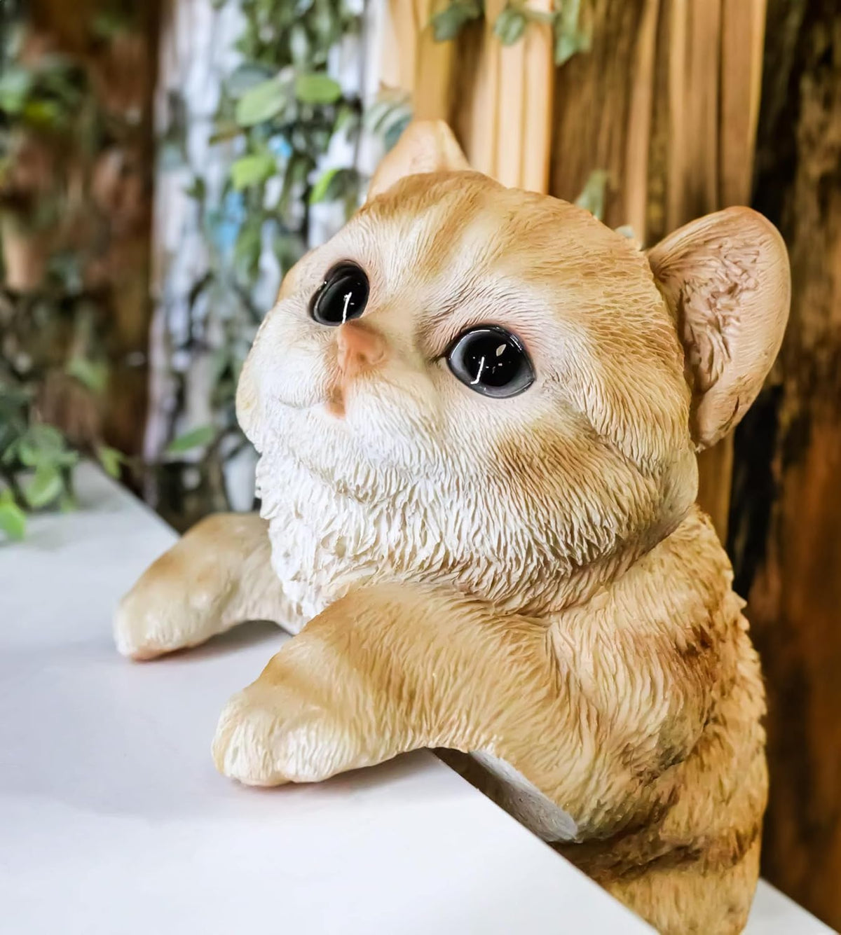 coolboy Hanging Cat Statue Garden Patio Decor,Lifelike Orange Tabby Cat Figurine Kittens Outdoor