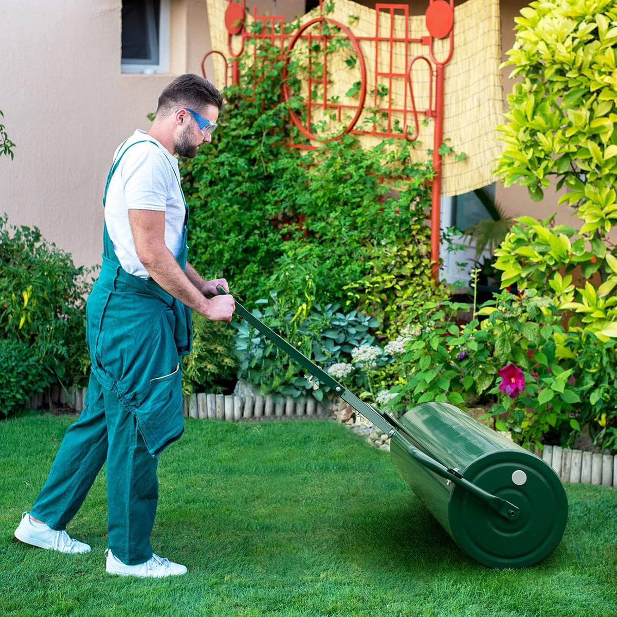 IRONMAX Lawn Roller, 17 Gallons/63 L Manual & Tow-Behind Steel Sod Roller w/Push Pull Handle, Lawn