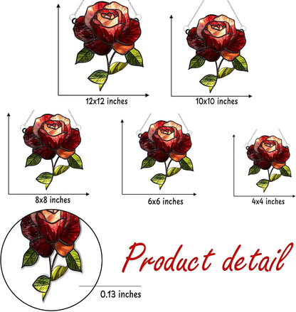 Crimson Rose Flower Acrylic Suncatcher Stained Glass Effect Window Car Hanging Christmas Ornament
