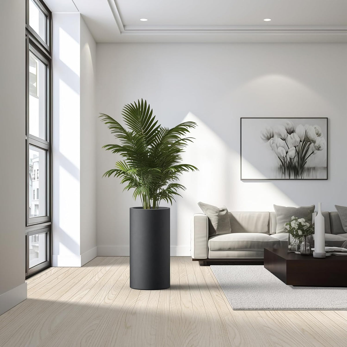 Kante 27.8 Inch Tall Cylindrical Planter, Large Round Plant Pots with Drainage Hole, Made with