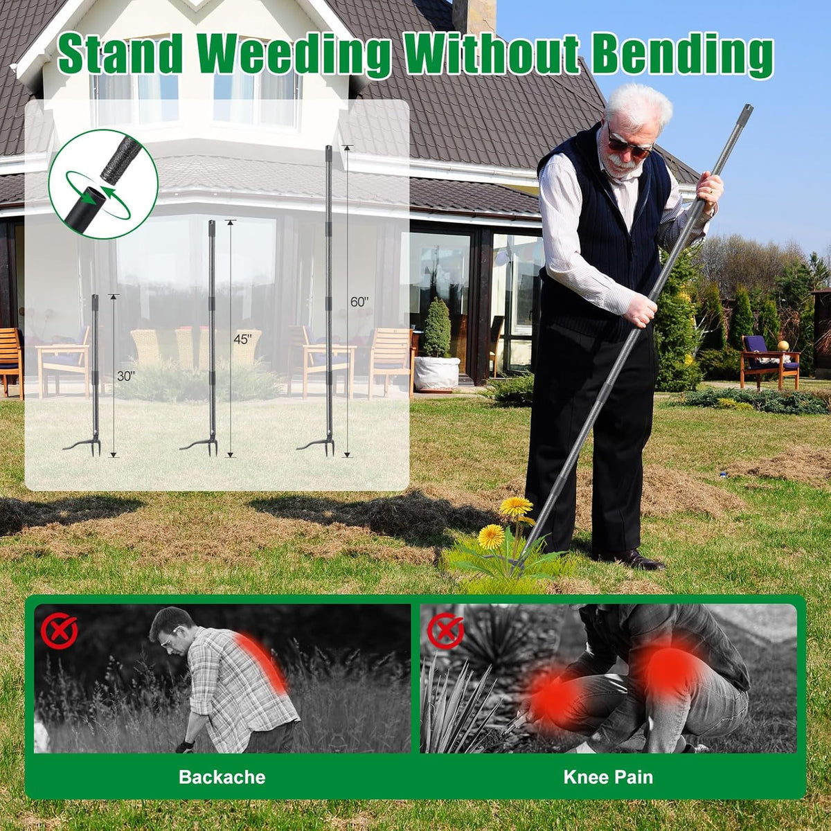 Weed Puller Tool, Stand Up Manual Weeder, Heavy Duty Garden Weeding Tool with 60 inch Long Handle,4