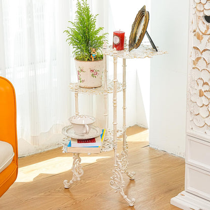 Sungmor Vintage Cast Iron 3-Tier Plant Stand, Elegant Butterfly & Floral Design with Antique White