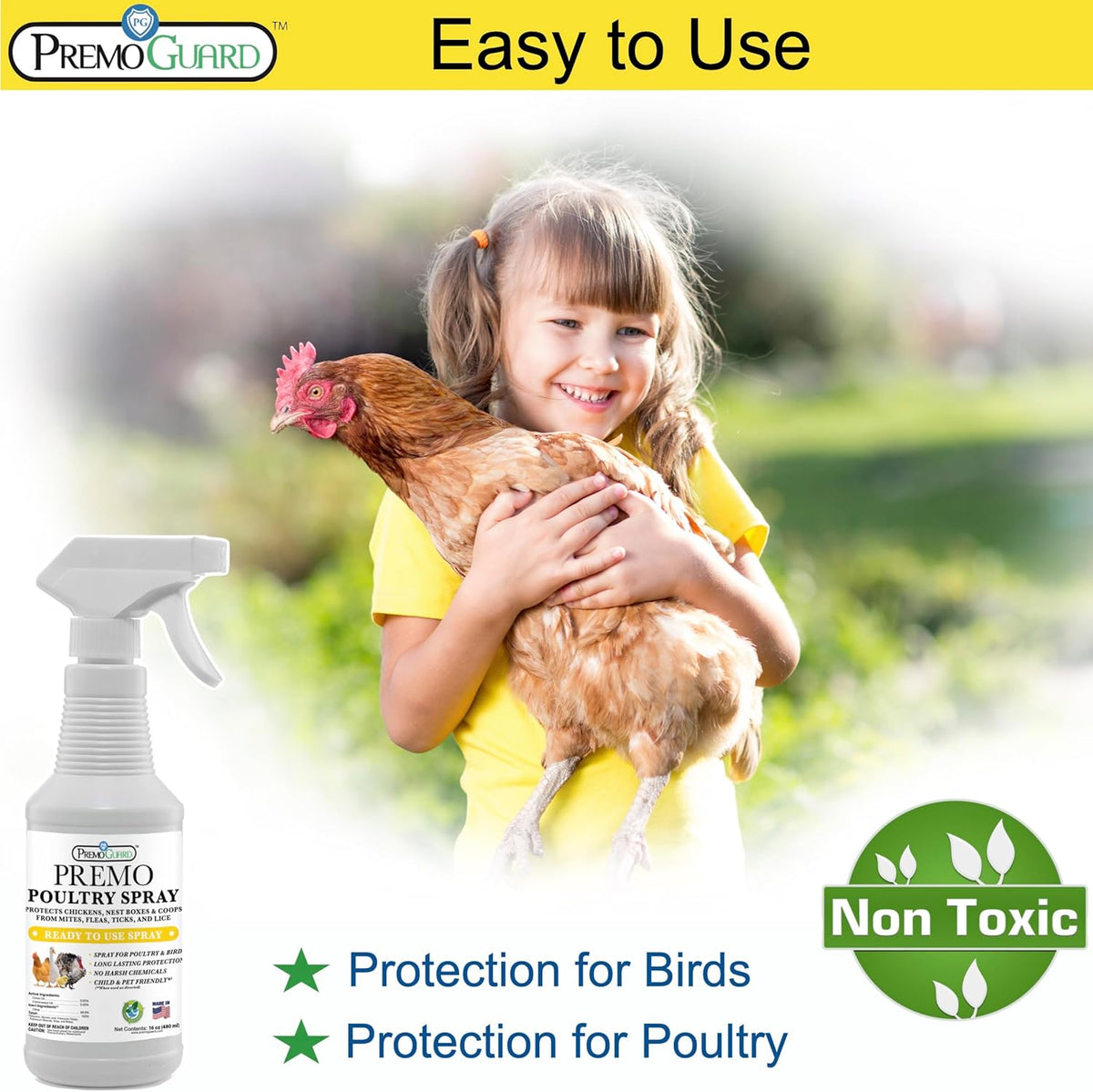 Poultry Spray by Premo Guard – 16 oz – Treat Mites, Fleas, Flies, and Lice – Effective Plant Based