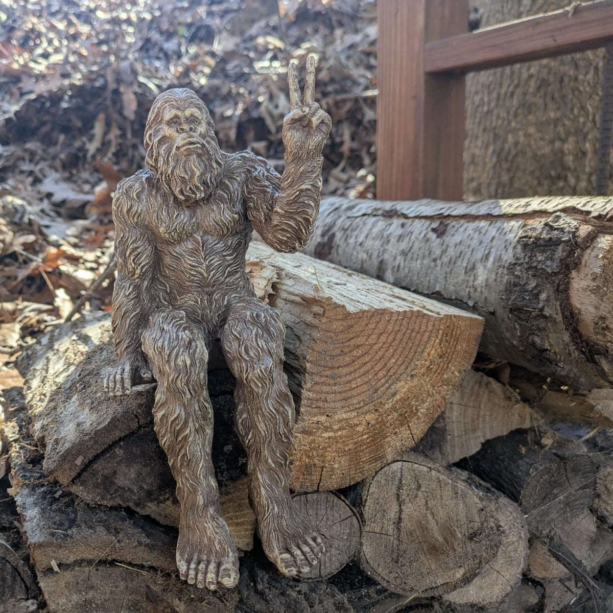 John Bernard & Company Bigfoot Peace Sign Decorative Sasquatch Yeti Statue/Figurine Indoor/Outdoor