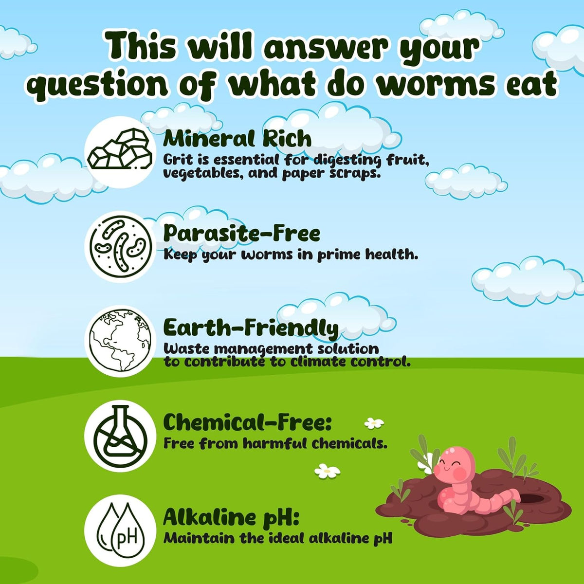Food for Worms - Mineral-Rich Earthworm Chow, Boosts Composting Efficiency and Promotes Healthy
