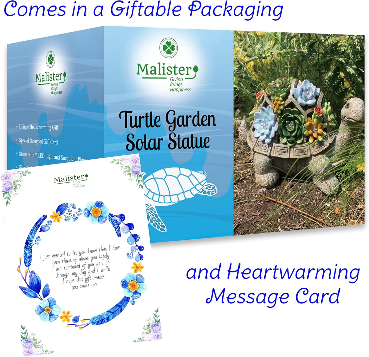 MALISTER 11.5 Inch Solar Garden Turtle Figurines Outdoor Decor, Outdoor Statues with 7 LEDs for