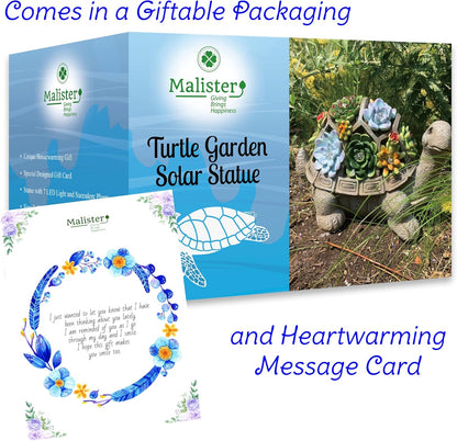 MALISTER 11.5 Inch Solar Garden Turtle Figurines Outdoor Decor, Outdoor Statues with 7 LEDs for