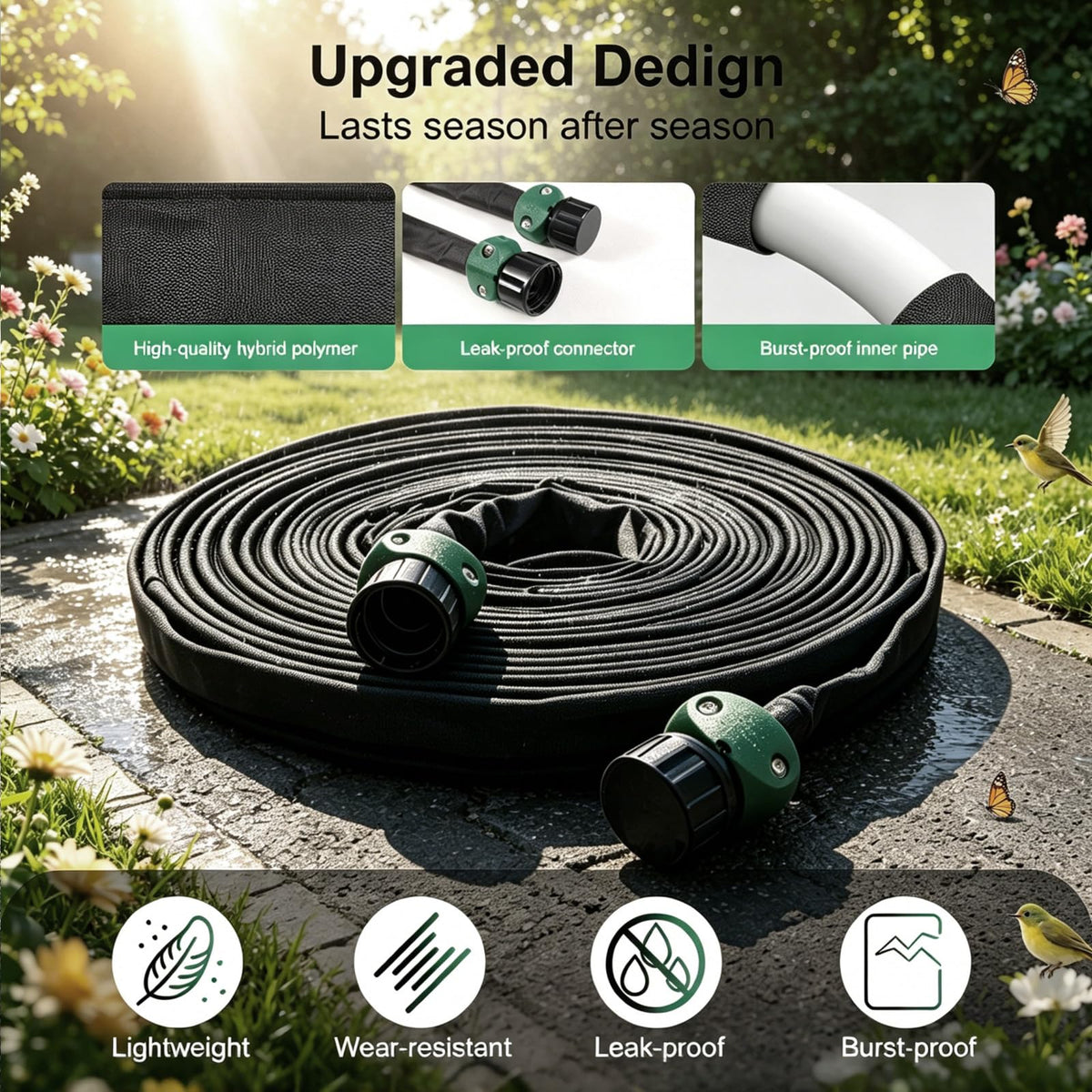 Apgooface Flat Soaker Hose 25 ft 4-Pack with Splitter, 80% Water-Saving Drip Irrigation Hose 100