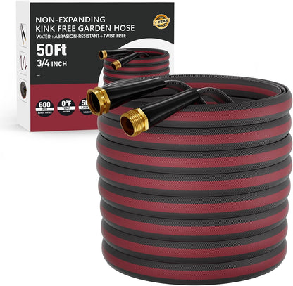 50ft Non-Expanding Garden Hose with 8-Layer Latex Core, Lightweight & Kink-Free, Flexible Heavy
