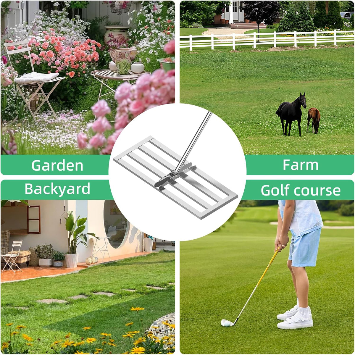 Lawn Leveling Rake 30"x10", Heavy-Duty Stainless Steel Yard Leveling Rake, Professional Soil