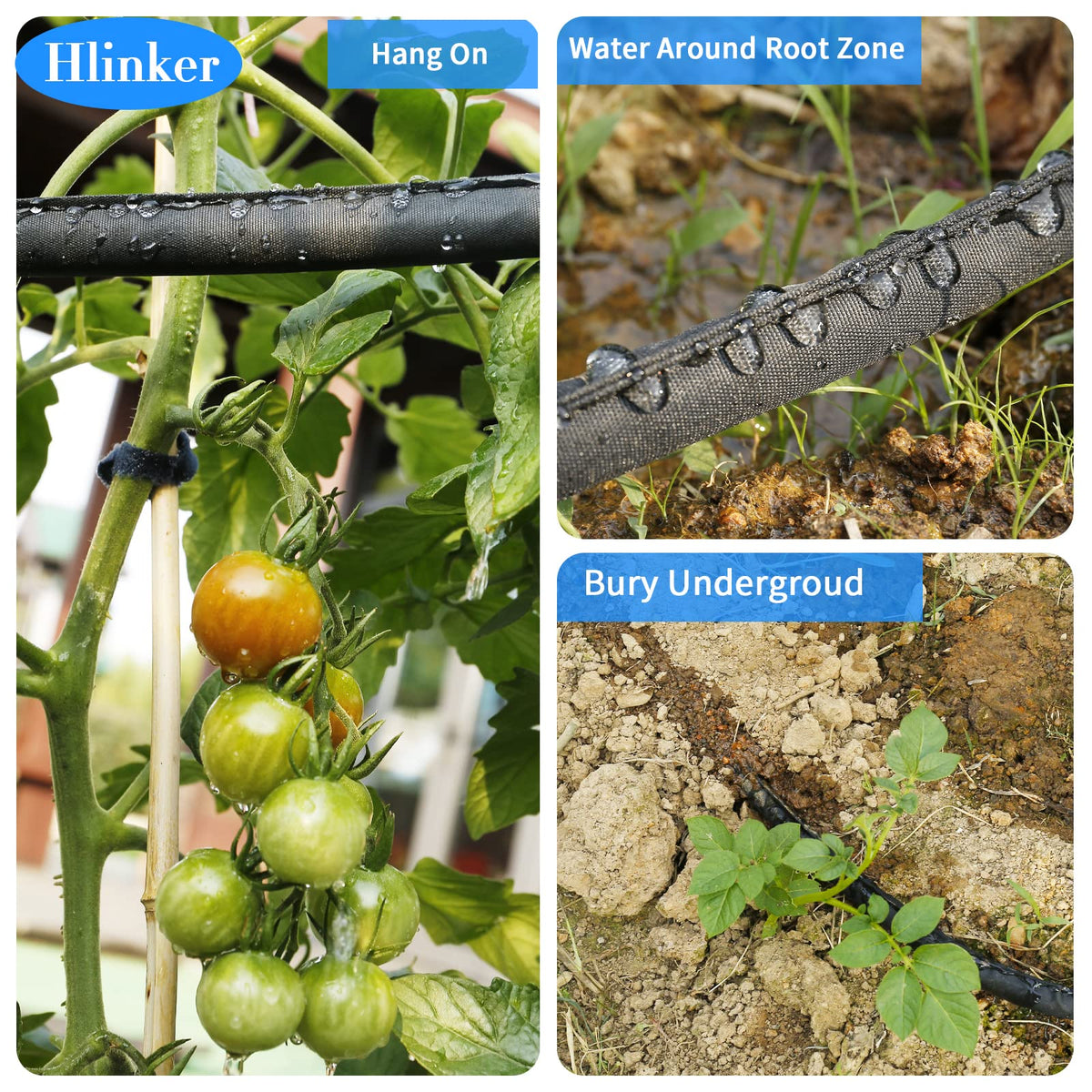 Hlinker Flat Soaker Hose 100 FT for Garden Beds, 50Ft 2Packs 1/2" Linkable Consistent Drip