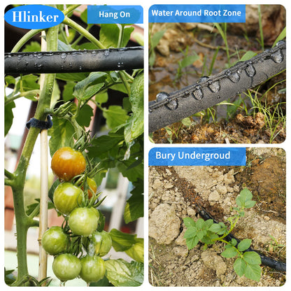 Hlinker Flat Soaker Hose 100 FT for Garden Beds, 50Ft 2Packs 1/2" Linkable Consistent Drip
