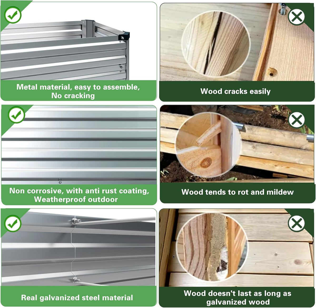 10×3×1FT(2PCS) Galvanized Raised Garden Bed Kit, Metal Planter Boxes，Large Outdoor Planters Garden
