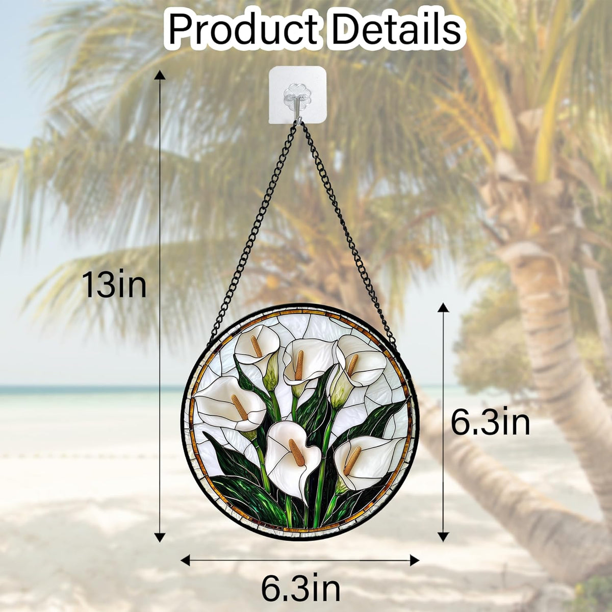 Stained Glass Window Hanging, White Calla Lily Flowers Sun Catchers Glass Panel Plant Suncatcher