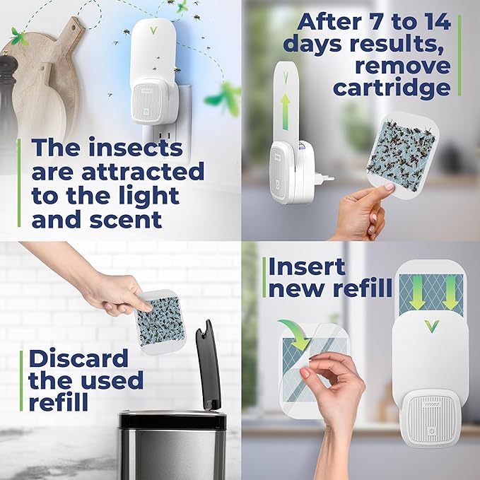 VEYOFLY Fly Trap Indoor, Fruit Fly Traps for Indoors, (4 Device + 12 Refills) Gnat Traps for House