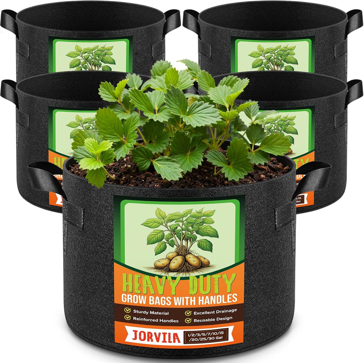 5 Pack 30 Gallon Grow Bags, Thickened Nonwoven Fabric Planter Pots with Handles, Heavy Duty 300G