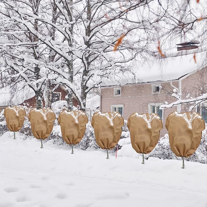 12 Pcs Winter Plant Covers Freeze Protection Reusable Plant Protector Bag with Drawstring Warm
