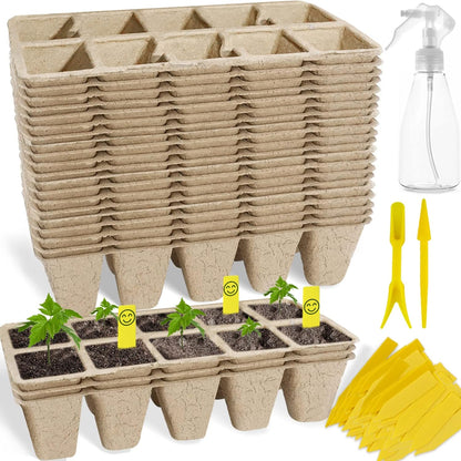 200Cells Seedling Start Trays with Drain Holes,20pcs Peat Pots Seedling Pots Biodegradable,Seedling