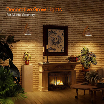 Bstrip Hanging Grow Lights for Indoor Plants, 18W Full Spectrum, Boho Rattan Lantern Shade, 3800K