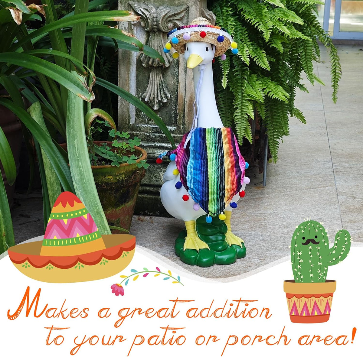 Porch Goose Statues + Porch Goose Outfits, 20" Large Durable Resin Goose Statue Decor with Fun