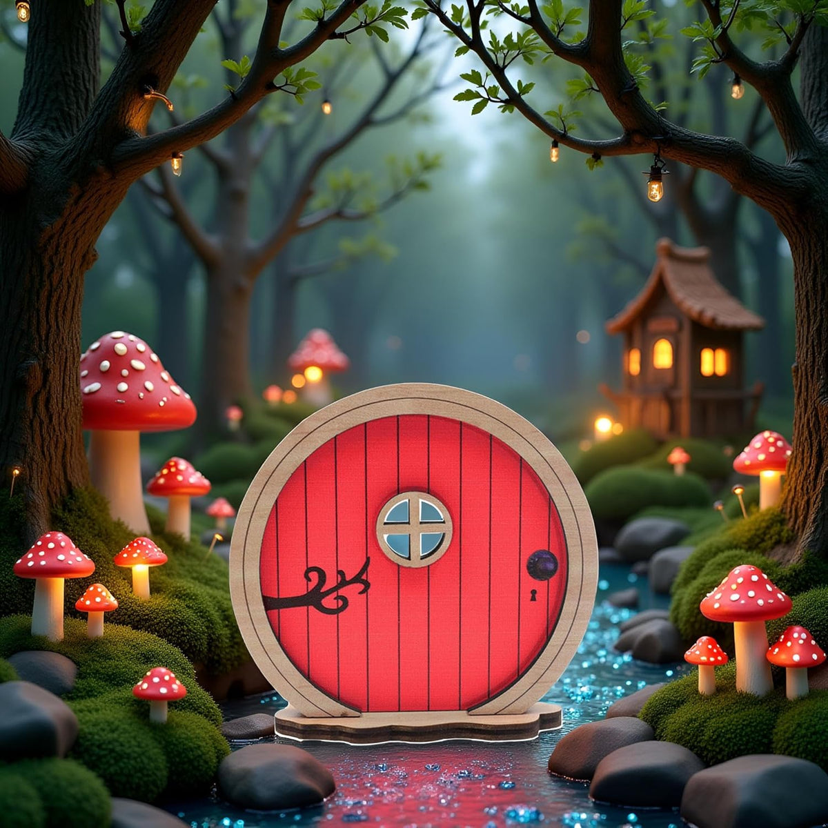 Red Fairy Garden Door,Tree Fairy Doors Decoration for Trees Outdoor and Tree Trunk,DIY Mini Garden