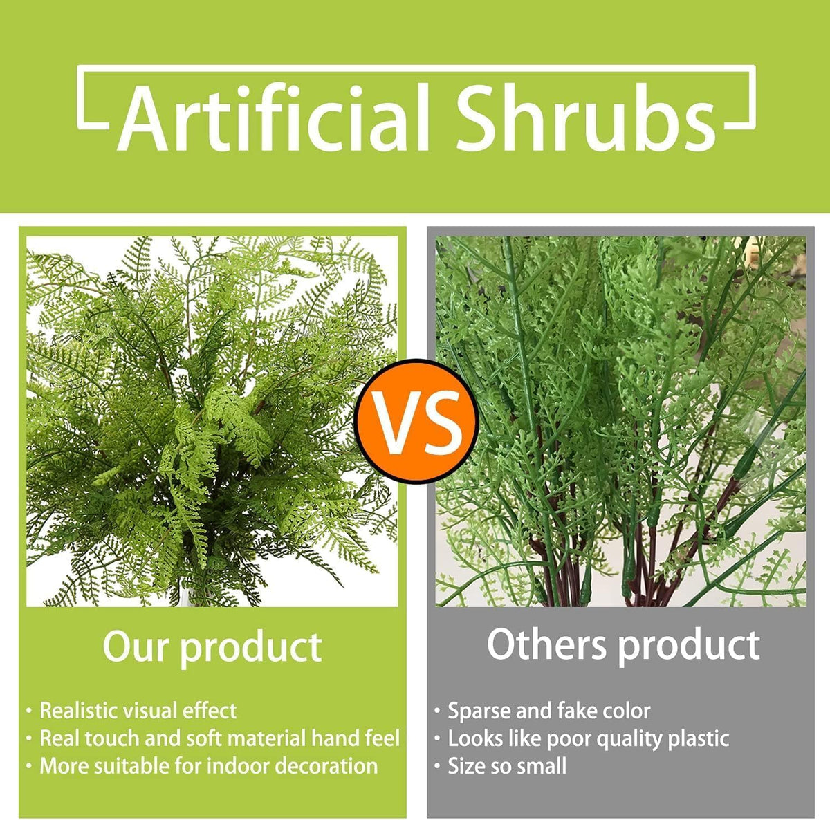 Artificial Boston Fern Plants 19" Fake Greenery Shrubs 2 Pcs Faux Plant Bushes UV-Resistant for