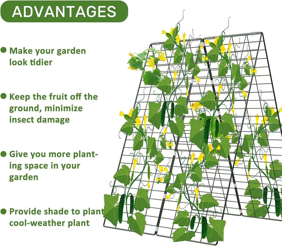 AGTEK 34" x 48" Foldable Cucumber Trellis with Garden Stakes and Zip Ties Plant Support A Frame