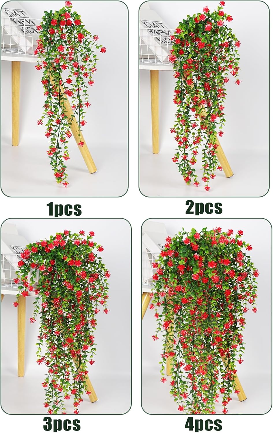 SJL Artificial Hanging Plant 4pcs Fake Hanging Plants Greenery Decor Plastic Flower Artificial