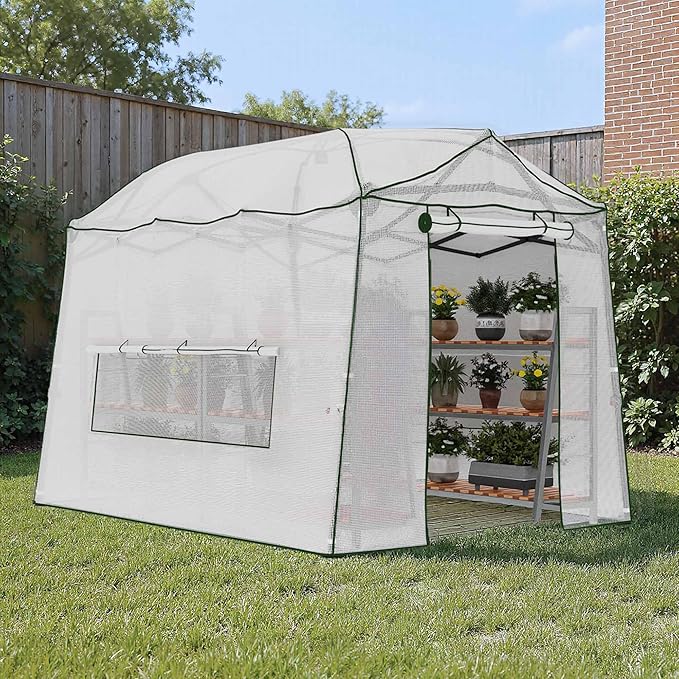 11 x 8.5 FT Walk-in Greenhouse, Portable Pop-up Green House 3 Adjustable Hights Heavy Duty Plant