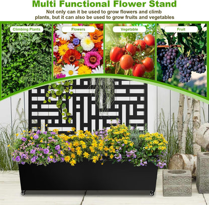 Metal Planter Box with Trellis, 72"x47"x16" Metal Raised Garden Bed with Trellis, Trellis Planter
