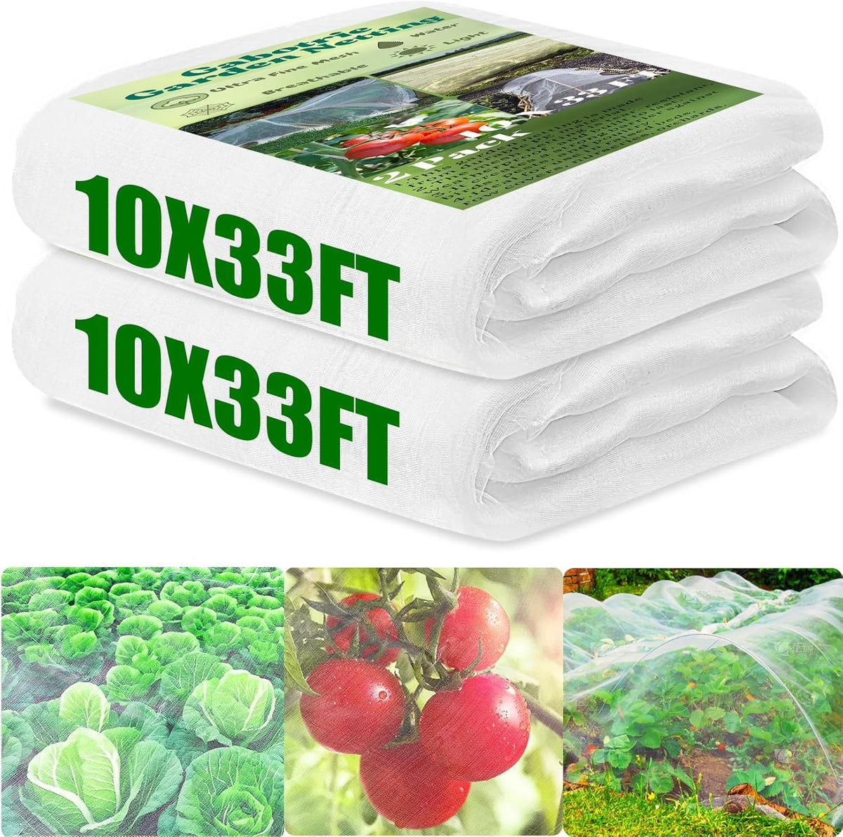 2 Pack Garden Netting, 10 x 33 FT Garden Mesh Netting, Ultra Fine Plant Net Covers, Gardening