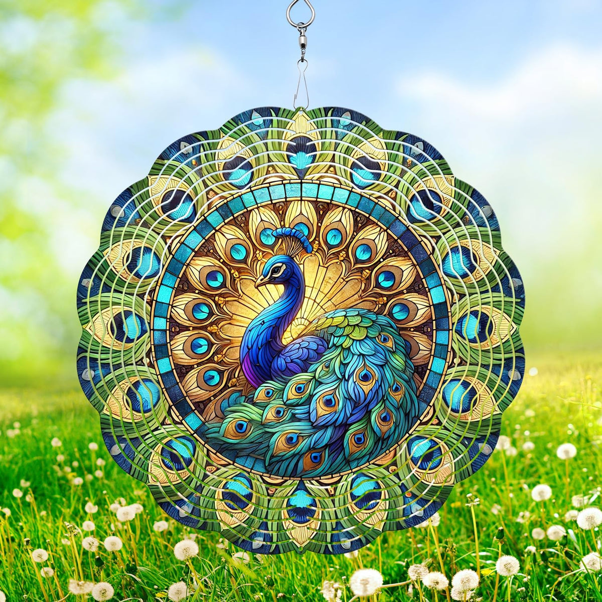 Peacock Wind Spinner, 3D Hanging Stainless Steel Garden Spinner, Wind Spinner Hanging for Outdoor &
